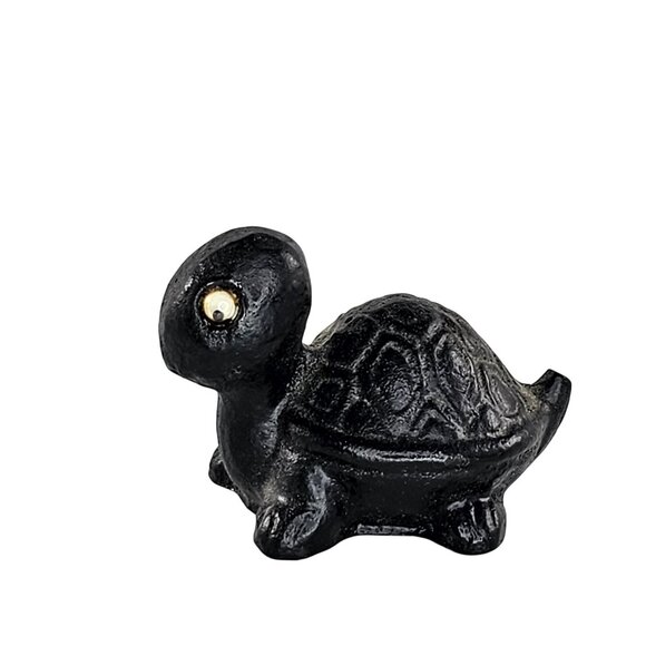 Vintage Coal Turtle Miniature Figurine Handmade Googly Eyes Black Quirky Decor - Picture 3 of 8